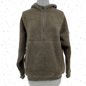 Outdoor Voices Vine MegaFleece 1/2 Zip Wool Blend Pullover Hoodie Olive Green S